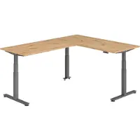 Bümö Eckschreibtisch elektrisch höhenverstellbar L-Form - Nachbildung: Asteiche, Gestell: Graphit, Größe: Eckschreibtisch 180 x 240 cm
