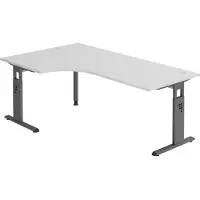 Bümö Schreibtisch Serie-O - Gestell: Graphit, Nachbildung: Grau, Größe: Eckschreibtisch 200 x 120 cm