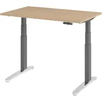 Bümö Schreibtisch elektrisch XBHM - Größe: 120 x 80 cm, Nachbildung: Eiche, Gestell: Graphit/Alu poliert