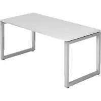 Bümö Schreibtisch Serie-R - Nachbildung: Weiß, Gestell: Silber, Größe: 160 x 80 cm