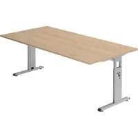 Bümö Schreibtisch Serie-O - Gestell: Silber, Größe: 200 x 100 cm, Nachbildung: Eiche