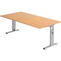 Bümö Schreibtisch Serie-O - Gestell: Silber, Nachbildung: Buche, Größe: 200 x 100 cm