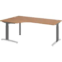 Bümö Schreibtisch Serie-XB - Nachbildung: Nussbaum, Größe: Eckschreibtisch 200 x 120 cm, Gestell: Graphit/Alu poliert