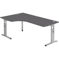 Bümö Schreibtisch Serie-O - Gestell: Silber, Nachbildung: Graphit, Größe: Eckschreibtisch 200 x 120 cm