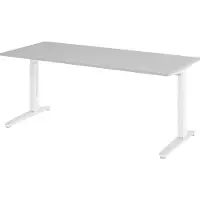Bümö Schreibtisch Serie-XB - Nachbildung: Grau, Größe: 180 x 80 cm, Gestell: Weiß/Alu poliert