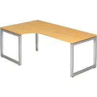 Bümö Schreibtisch Serie-R - Gestell: Silber, Nachbildung: Buche, Größe: Eckschreibtisch 200 x 120 cm