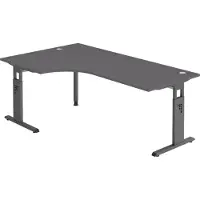 Bümö Schreibtisch Serie-O - Nachbildung: Graphit, Gestell: Graphit, Größe: Eckschreibtisch 200 x 120 cm