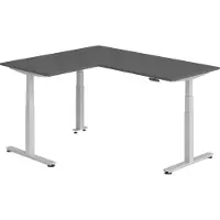 Bümö Eckschreibtisch elektrisch höhenverstellbar L-Form - Gestell: Silber, Nachbildung: Graphit, Größe: Eckschreibtisch 180 x 160 cm