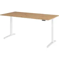 Bümö Schreibtisch elektrisch XBHM - Nachbildung: Asteiche, Größe: 200 x 100 cm, Gestell: Weiß/Alu poliert