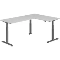 Bümö Eckschreibtisch elektrisch höhenverstellbar L-Form - Gestell: Graphit, Nachbildung: Grau, Größe: Eckschreibtisch 160 x 240 cm