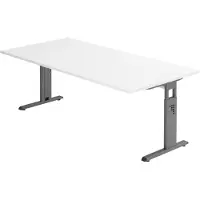 Bümö Schreibtisch Serie-O - Nachbildung: Weiß, Gestell: Graphit, Größe: 200 x 100 cm