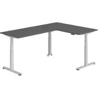 Bümö Eckschreibtisch elektrisch höhenverstellbar L-Form - Gestell: Silber, Nachbildung: Graphit, Größe: Eckschreibtisch 160 x 240 cm
