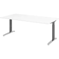 Bümö Schreibtisch Serie-XB - Nachbildung: Weiß, Größe: 200 x 100 cm, Gestell: Graphit/Alu poliert