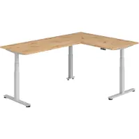 Bümö Eckschreibtisch elektrisch höhenverstellbar L-Form - Gestell: Silber, Nachbildung: Asteiche, Größe: Eckschreibtisch 160 x 240 cm