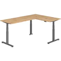 Bümö Eckschreibtisch elektrisch höhenverstellbar L-Form - Nachbildung: Asteiche, Gestell: Graphit, Größe: Eckschreibtisch 160 x 240 cm