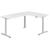 Bümö Eckschreibtisch elektrisch höhenverstellbar L-Form - Nachbildung: Weiß, Gestell: Silber, Größe: Eckschreibtisch 160 x 240 cm