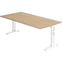 Bümö Schreibtisch Serie-O - Größe: 200 x 100 cm, Gestell: Weiß, Nachbildung: Eiche