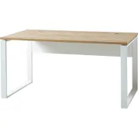 Bümö Homy Schreibtisch 158x79x75 cm Weiß/Eiche, melaminbeschichtet, 2 Kabeldurchlässe