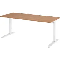 Bümö Schreibtisch Serie-XB - Nachbildung: Nussbaum, Größe: 180 x 80 cm, Gestell: Weiß/Alu poliert