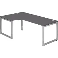 Bümö Schreibtisch Serie-R - Gestell: Silber, Nachbildung: Graphit, Größe: Eckschreibtisch 200 x 120 cm