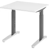 Bümö Schreibtisch Serie-XB - Nachbildung: Weiß, Größe: 80 x 80 cm, Gestell: Graphit/Alu poliert