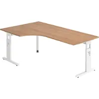 Bümö Schreibtisch Serie-O - Nachbildung: Nussbaum, Größe: Eckschreibtisch 200 x 120 cm, Gestell: Weiß