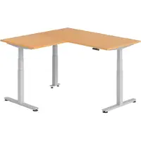 Bümö Eckschreibtisch elektrisch höhenverstellbar L-Form - Gestell: Silber, Nachbildung: Buche, Größe: Eckschreibtisch 160 x 160 cm