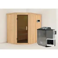Karibu Sauna »Vijandi«, inkl. 9 kW Bio-Kombi-Saunaofen mit externer Steuerung, für 3 Personen - beige