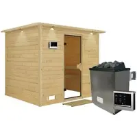 Karibu Sauna »Paldiski«, inkl. 9 kW Saunaofen mit externer Steuerung, für 4 Personen - beige