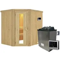 Karibu Sauna »Maardu«, inkl. 9 kW Saunaofen mit externer Steuerung, für 3 Personen - beige