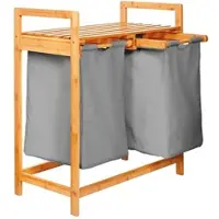 Lumaland Wäschekorb aus Bambus mit 2 ausziehbaren Wäschesäcken - 73 x 64 x 33 cm - Dunkelgrau