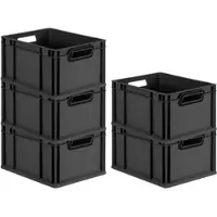 Proregal SparSet 5x Eurobox NextGen Color, HxBxT 22x30x40cm, 20 Liter, Griffe schwarz offen, Schwarz, Eurobehälter, Transportbehälter
