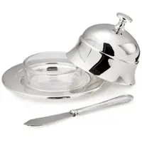 Edzard Butterdose Butterglocke Epe, Ø 11 cm, edel versilbert, mit passendem Buttermesser 18 cm