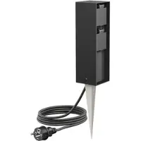 Ledscom.de Garten-Steckdosen-Säule POKU mit Erdspieß und 2m Kabel für außen, IP44, 2-fach, schwarz, eckig, 23cm