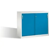 C+P Akten-Sideboard Acurado mit Schiebetüren, 2 Ordnerhöhen, H1000xB1200xT500mm Front Lichtblau Korpus Lichtgrau