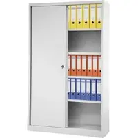 Bisley Schiebetürenschrank ECO, 4 Fachböden, 5 OH, Farbe lichtgrau, H 1980 x B 1200 x T 430 mm
