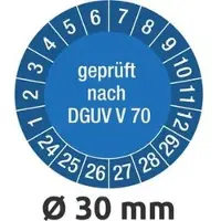 Eichner Prüfplaketten 9220-00140-001, DGUV V 70 geprüft, 2024-2029, blau, Ø 35mm, aus Vinyl, 100 Stück