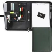 Vebon Schreibmappe Paris, grün, Kunstleder , mit Reißverschluss, Klemmbrett und Tabletfach bis 13 Zoll, A4