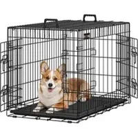 Songmics Feandrea Tiertransportbox Gitterbox L, Metall, 92,5 x 57,5 x 64cm, schwarz, Tiere bis 32kg