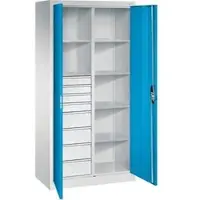 C+P CP-Möbel Werkzeugschrank 8921-305, aus Metall, grau/ lichtblau, mit 8 Schubladen & 6 Fachböden, abschließbar, 93 x 195 x 50 cm