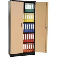 Gürkan G-Office Aktenschrank FLC/WD.19, aus Metall / Holz, abschließbar, 92 x 195 x 42 cm (B/H/T), buche / schwarz
