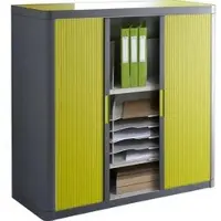 PaperFlow Rollladenschrank aus Metall und Kunststoff, abschließbar, 110x104x42 cm (B/H/T), grün / anthrazit, 2 Böden