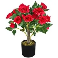 Decovego Kunstpflanze Rosenbusch, im Topf, mit Echtholzstamm, Höhe 50 cm