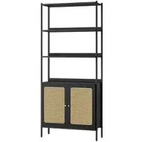 Songmics Bücherregal LLS124B56, schwarz, aus Metall / Holz, 6 Ebenen & 2 Türen, 76,4 x 174,7 x 30cm