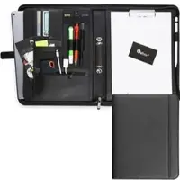 Vebon Schreibmappe Paris, schwarz, Kunstleder , mit Reißverschluss, Klemmbrett und Tabletfach bis 13 Zoll, A4