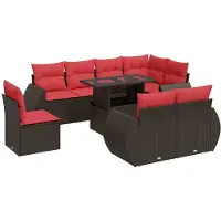 vidaXL 9-tlg. Garten-Sofagarnitur mit Kissen Braun Poly Rattan Akazie