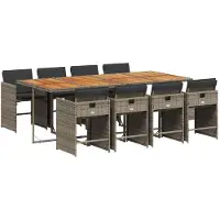 vidaXL 9-tlg. Garten-Essgruppe mit Kissen Grau Poly Rattan