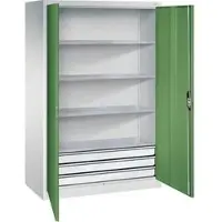 C+P CP-Möbel Werkzeugschrank 8932-503, aus Metall, grau / grün, mit 3 Schubladen & 4 Fachböden, abschließbar, 120 x 195 x 60cm