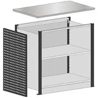 Schulte Lagertechnik Startmodul für erweiterbares Thekensystem MULTIplus, 2 Modulrahmen/1 Abschlussblende, mit Arbeitsplatte, Breite Aufsatz 806 mm