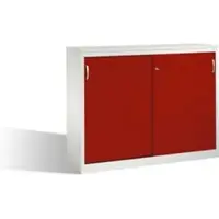 C+P Akten-Sideboard Acurado mit Schiebetüren, 2 x 3 Ordnerhöhen, H1200xB1600xT500mm Front Rubinrot Korpus Lichtgrau